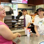 Western Elementary School teacher Michelle Baker, right, takes an order from Blenda Ellingson, mother of a student at the school, during Teacher's Night at McDonalds on Rubber Avenue in Naugatuck. Ten teachers worked at McDonald's from 5-8 p.m. June 2 to raise money for the school. Ten percent of sales will be donated to the school.