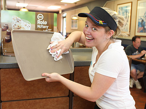 Western Elementary School teacher Michelle Baker, left, takes an order from Gabriel Sidoti, 8, a student at the school, during Teacher's Night at McDonald's on Rubber Avenue in Naugatuck. Ten teachers worked at McDonald's from 5-8 p.m. June 2 to raise money for the school. Ten percent of sales will be donated to the school.
