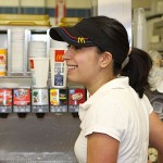 Western Elementary School psychologist Liliana Felix, right, serves up some ice-cold drinks during Teacher's Night at McDonald's on Rubber Avenue in Naugatuck. Ten teachers worked at McDonald's from 5-8 p.m. June 2 to raise money for the school. Ten percent of sales will be donated to the school.