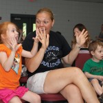 Paige Kavanaugh, 5, left, and Aryn Kavanaugh participate in Les Julian’s children's concert, We All Laugh in the Same Language, July 7 at the Prospect Fire House. The concert was hosted by the Prospect Public Library.